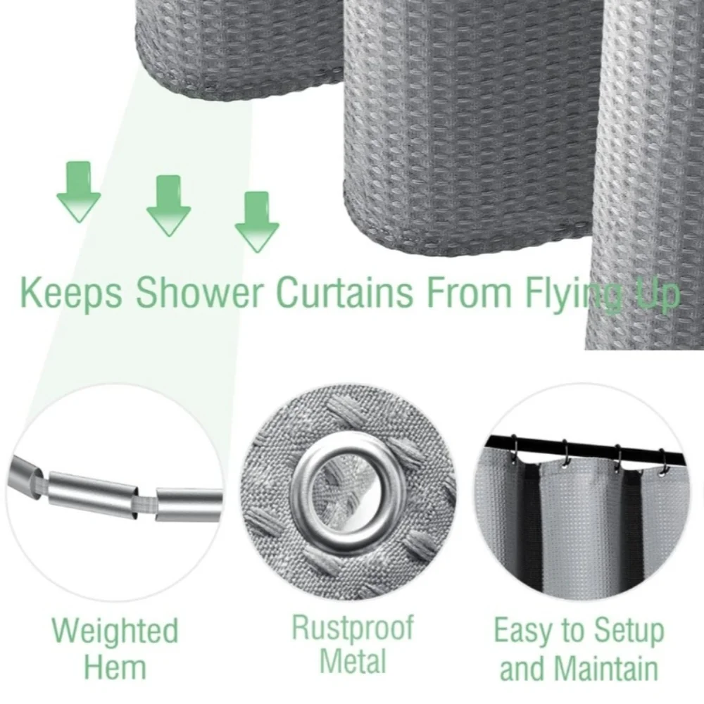 Grey Waffle Shower Curtain & Hooks